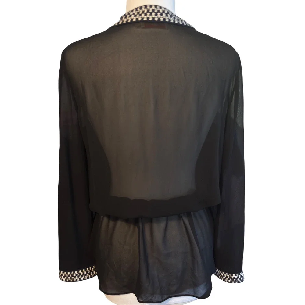 Tory Burch Silk Tunic Blouse Women 8 Black Excellent Embroidered V-Neck 52151136